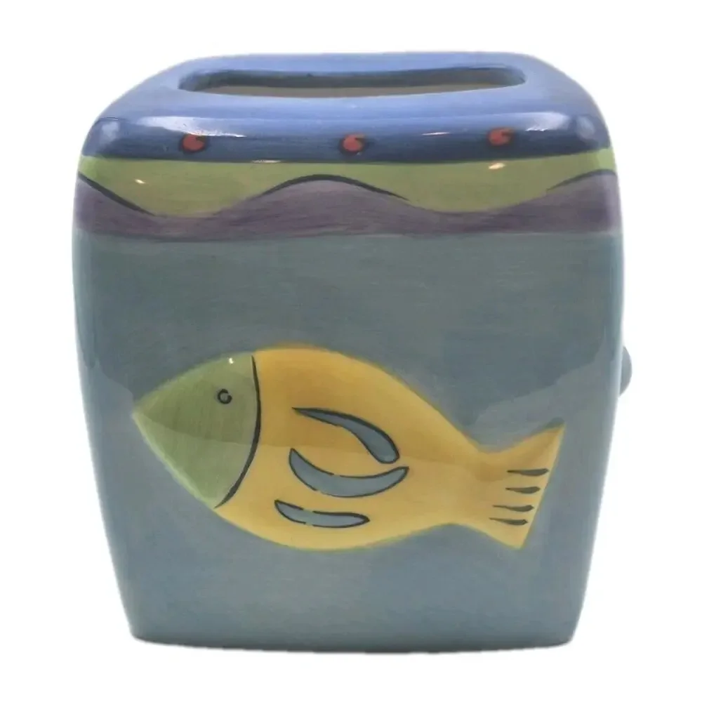 Blue Sea Life Ceramic Tissue Box Cover 6x6x6